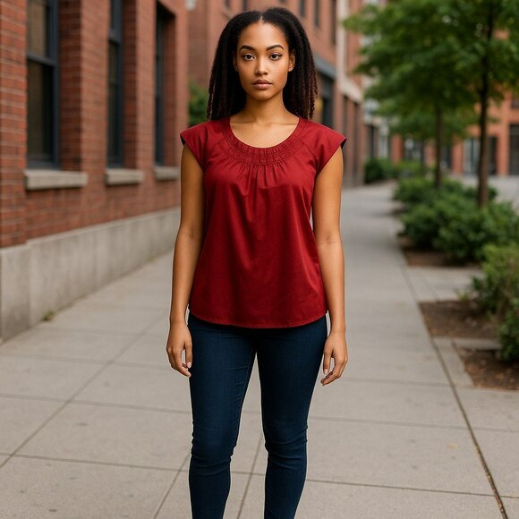 The Limited Womens Small Rust Red Satin Flutter Sleeveless Pleated Top Blouse S - Picture 1 of 7